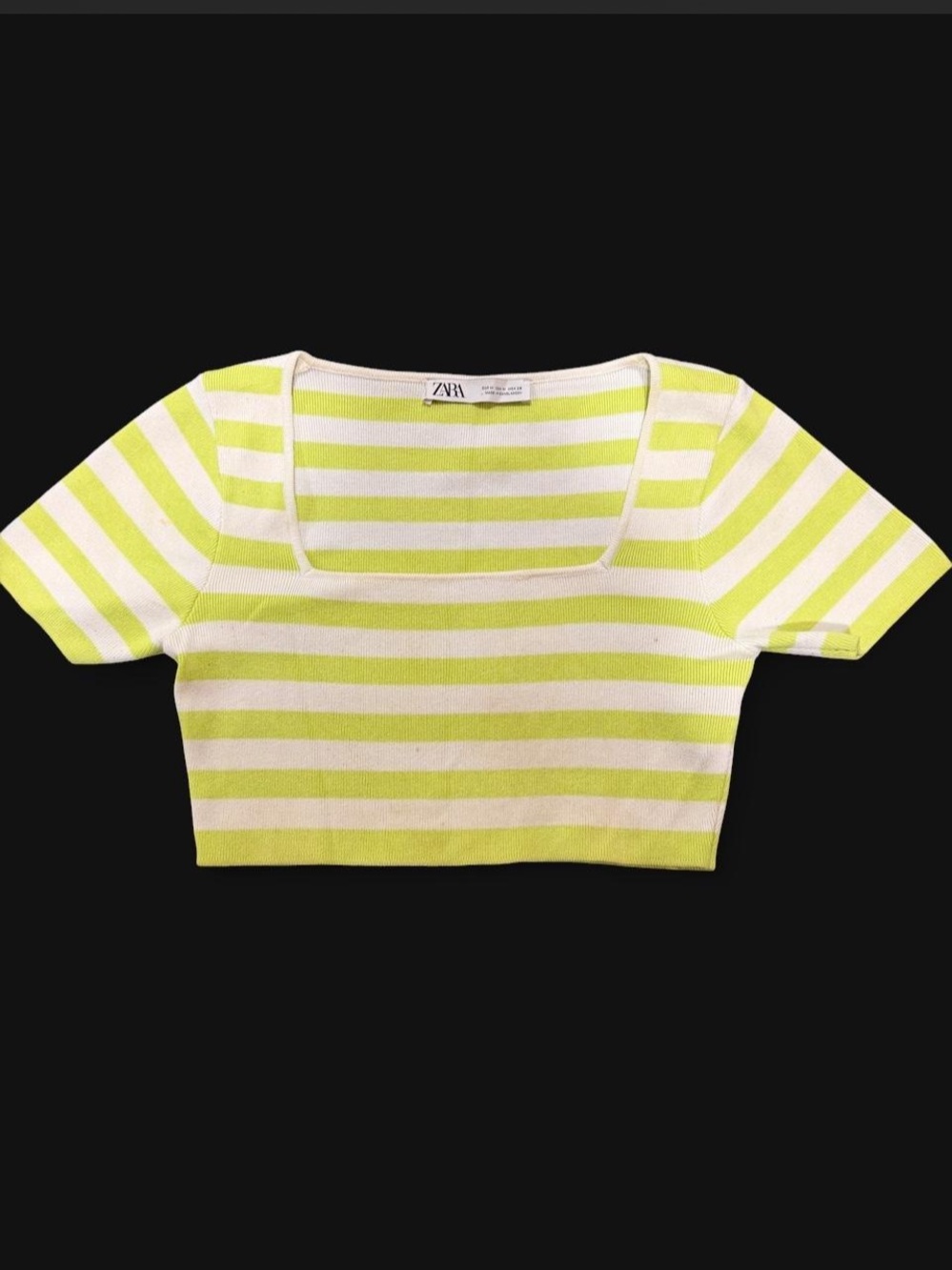 ZARA Lime Green & White Striped Square-Neck Crop Top